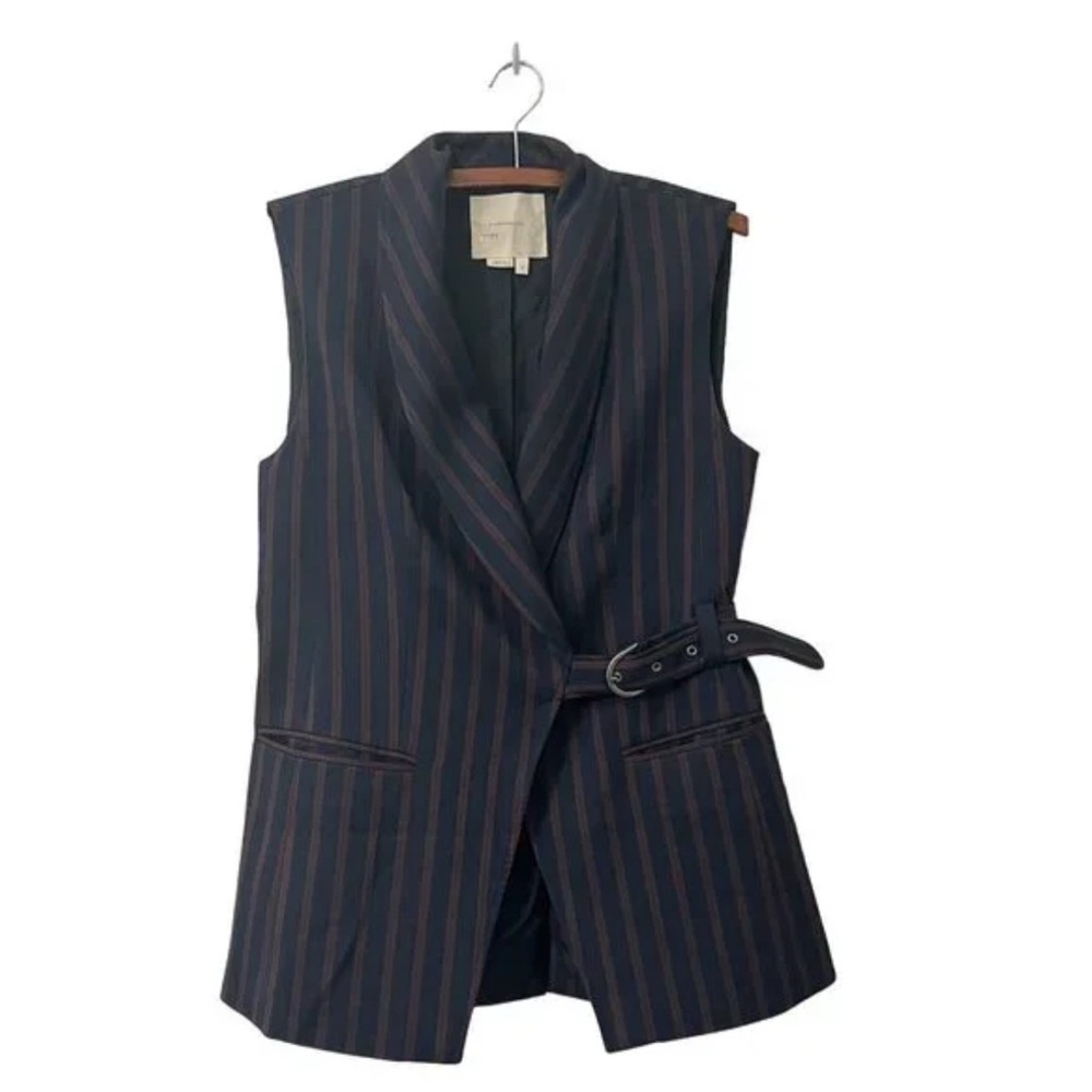 Anthropologie Navy Red Striped Side Buckle Vest Womens Size Small - Picture 2 of 7